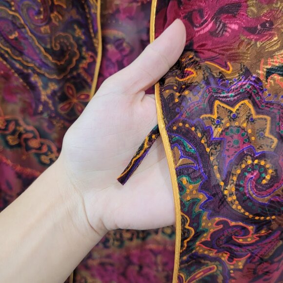 Victoria's Secret Robe Gold Tag Sheer Maroon Paisley Gold Cover-Up One Size O/S - Picture 8 of 12
